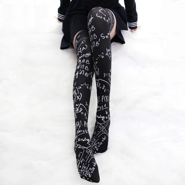 Anime Japanese Cartoon Knee Print Underpin Loli Girls' Medium Tube Stockings Black - Shop at LoveMi