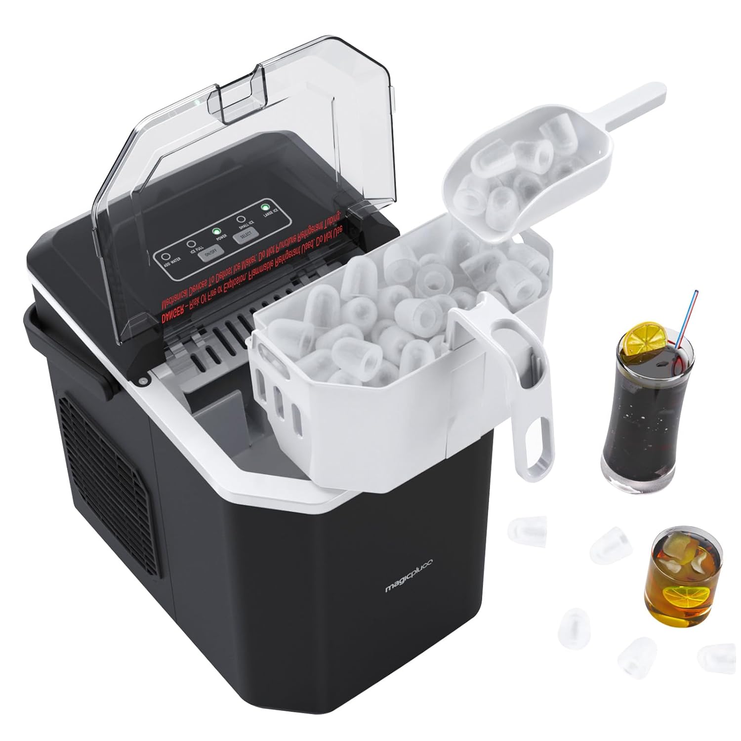 Ice Makers Countertop, Ice Machine With Carry Handle, 9 Cubes In 6 Mins, 26.5 Lb