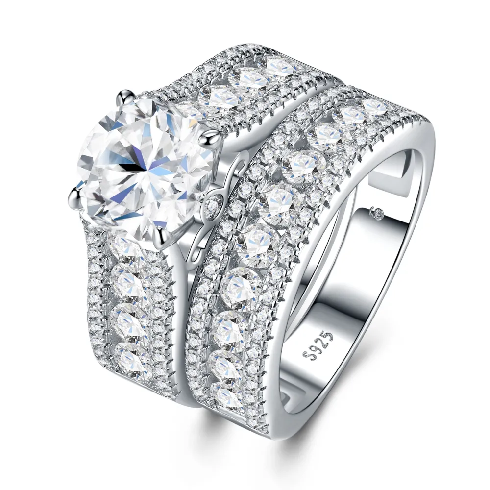 2-carat Luxury Fashion Minimalist Trend Jewelry Silver Ring Set With Top-quality Moissanite, Made Of S925 Silver With Electroplated Platinum.