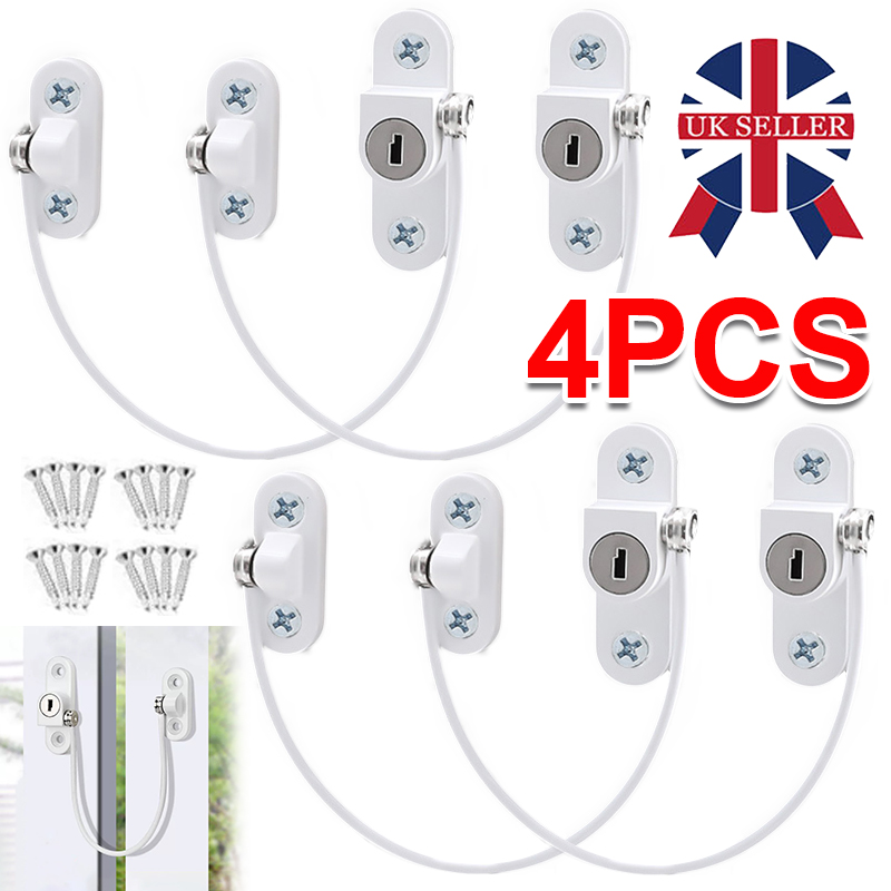 4pcs Window Door Cable Restrictor Security Key Lock Catch Wire Baby Child Safety - imagen 1