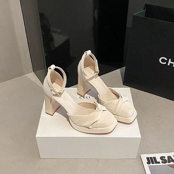 Ruched Platform Block Heels, picture 4 of 4