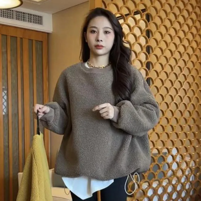 Lazy Wind Lambswool Round Neck Sweater Female Curry - Shop at LoveMi