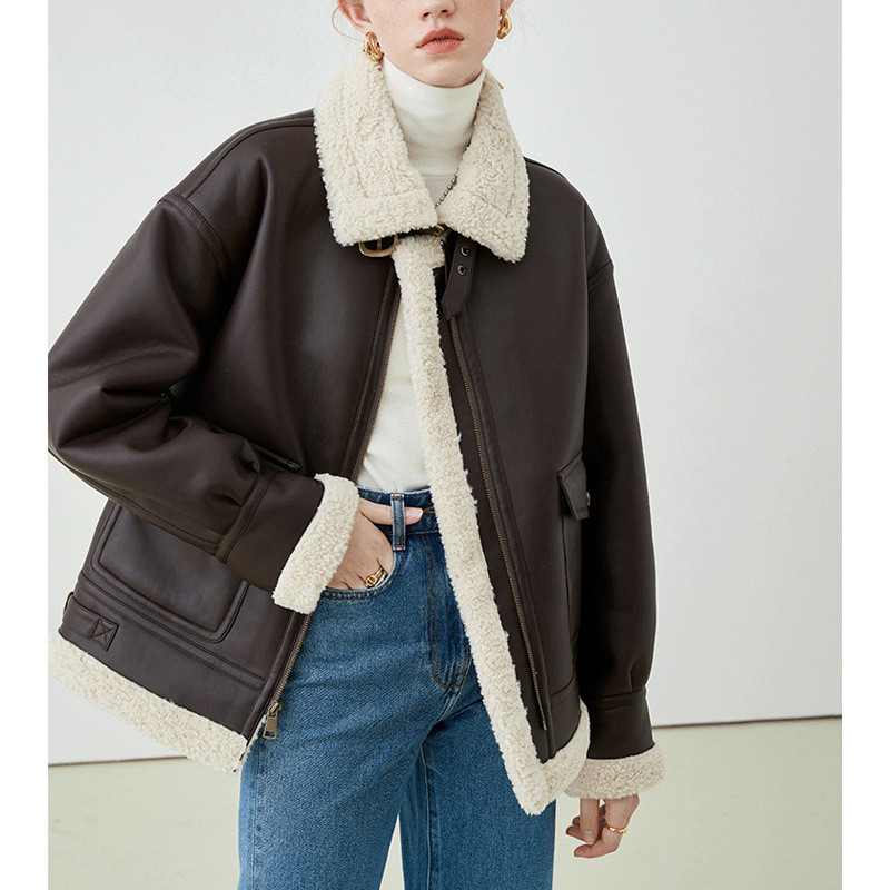 Korean Version Loose Thickened Plush Leather Coat