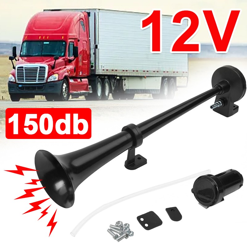 150db 12V Black Super Loud Single Trumpet Air Horn Kit Truck Lorry Boat Train — image 10