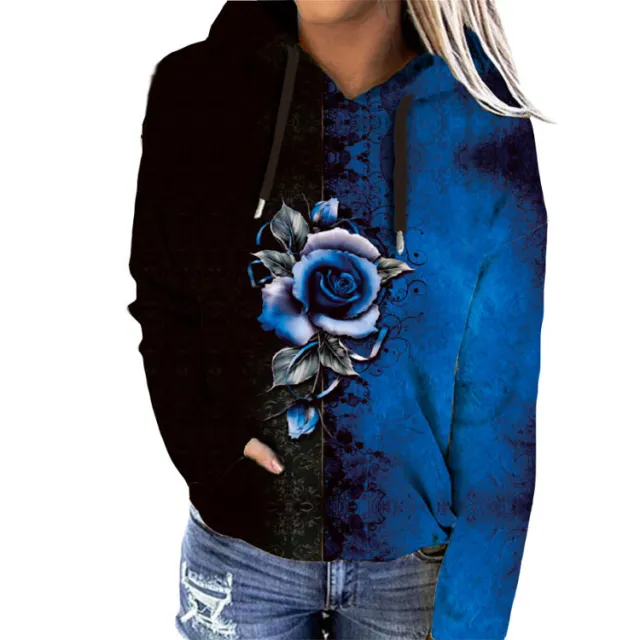 Women's Printed Hooded Sweatshirt Rose Blue - Shop at LoveMi