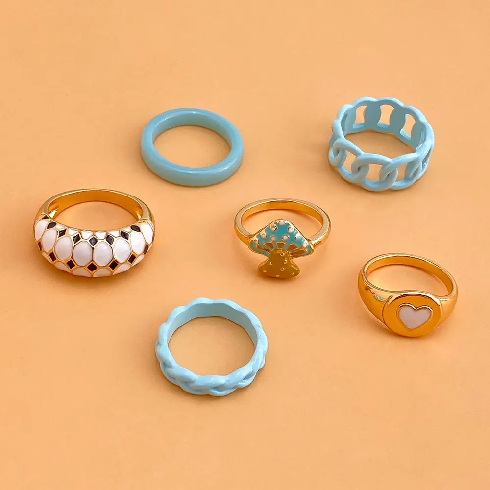New Resin Hollow Ring 6-piece Set Drip Oil Candy Color