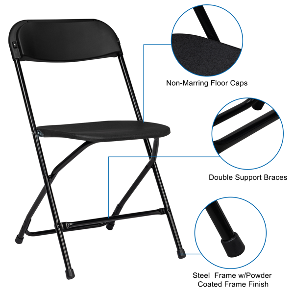 6pcs Injection Molding Classic Garden Plastic Folding Chair Black 11