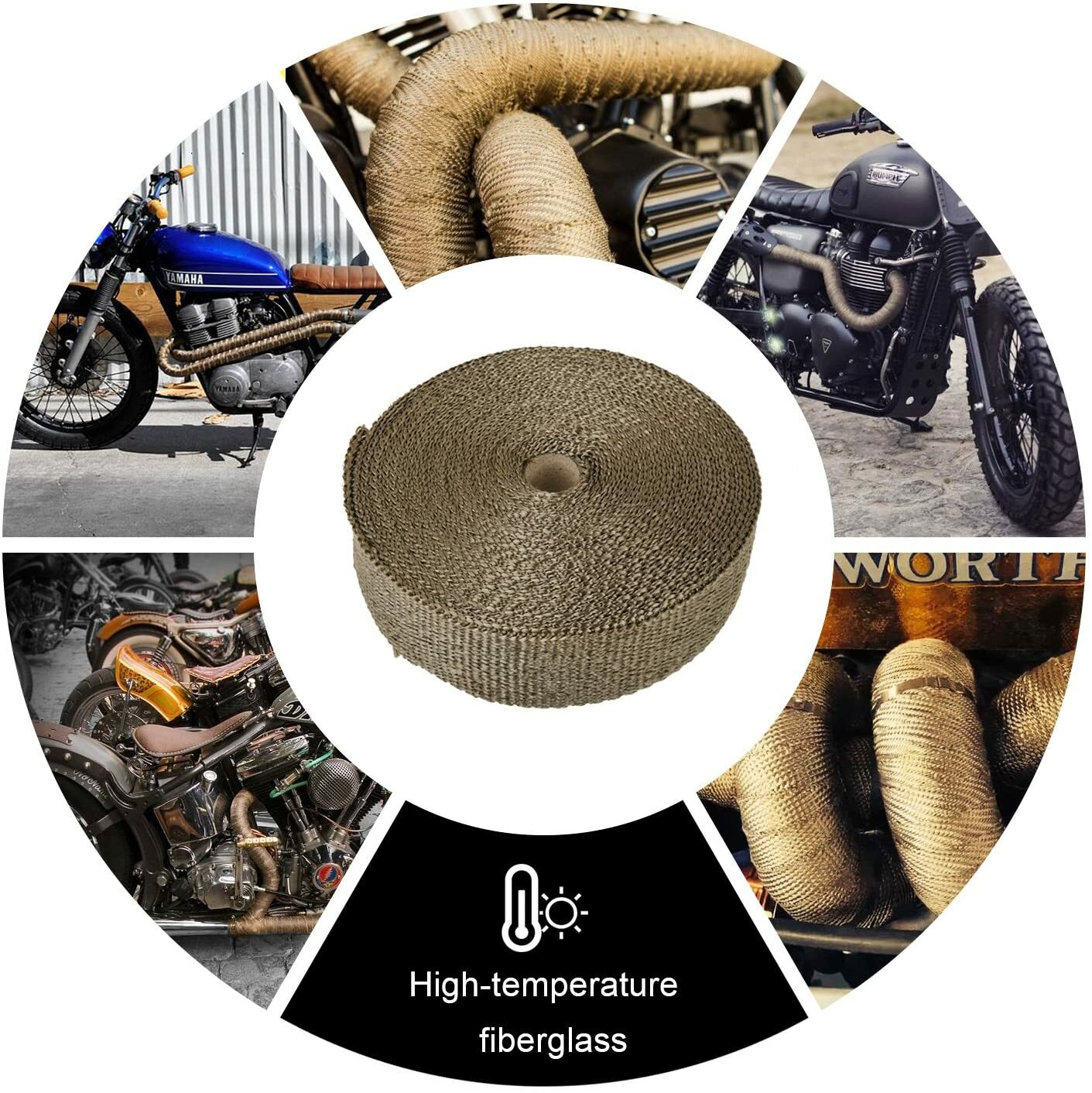 20M Titanium Gold Heat Wrap Tape Exhaust Insulating Downpipe Manifold 20 Ties 5