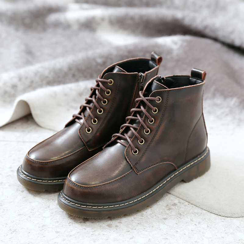 British Style Student All-match Flat Ankle Boots High-top Leather Shoes