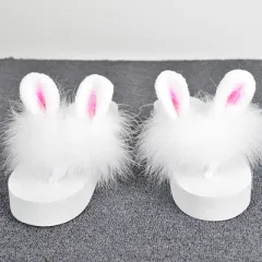Hand-made Cute Rabbit Ears Fur Shoes Ostrich Fur Super Fairy Flip-flops Platform Shoes - White - View 1