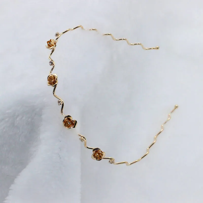 New Metal Cat Ear Headband Female Butterfly Rose Hairpin Double Drainage - Gold