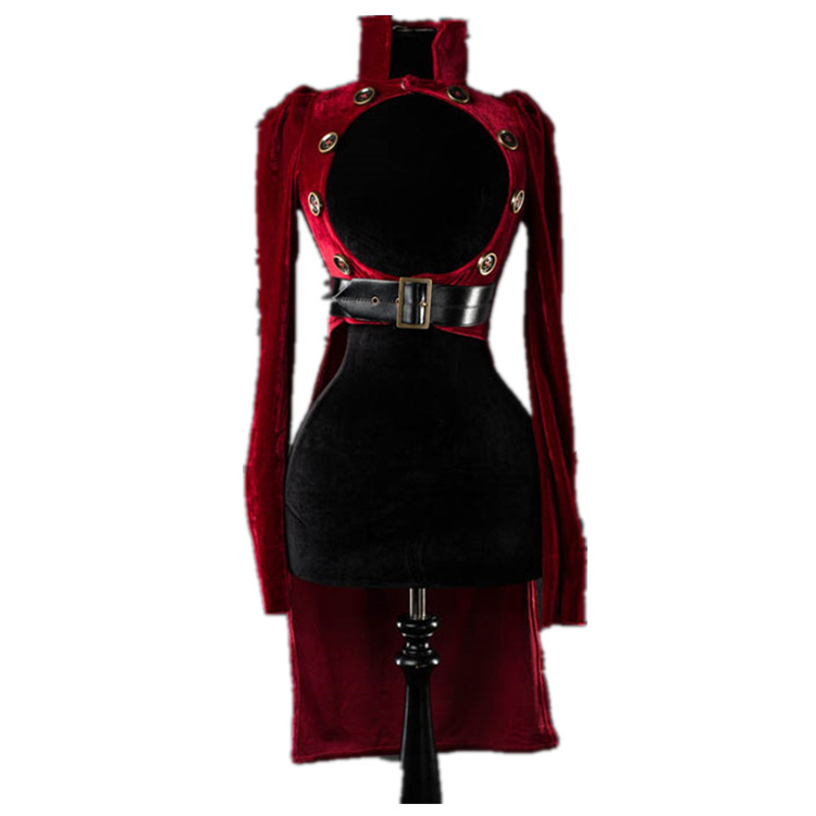 Long Sleeve Velvet Studded Cutout Tuxedo Dress