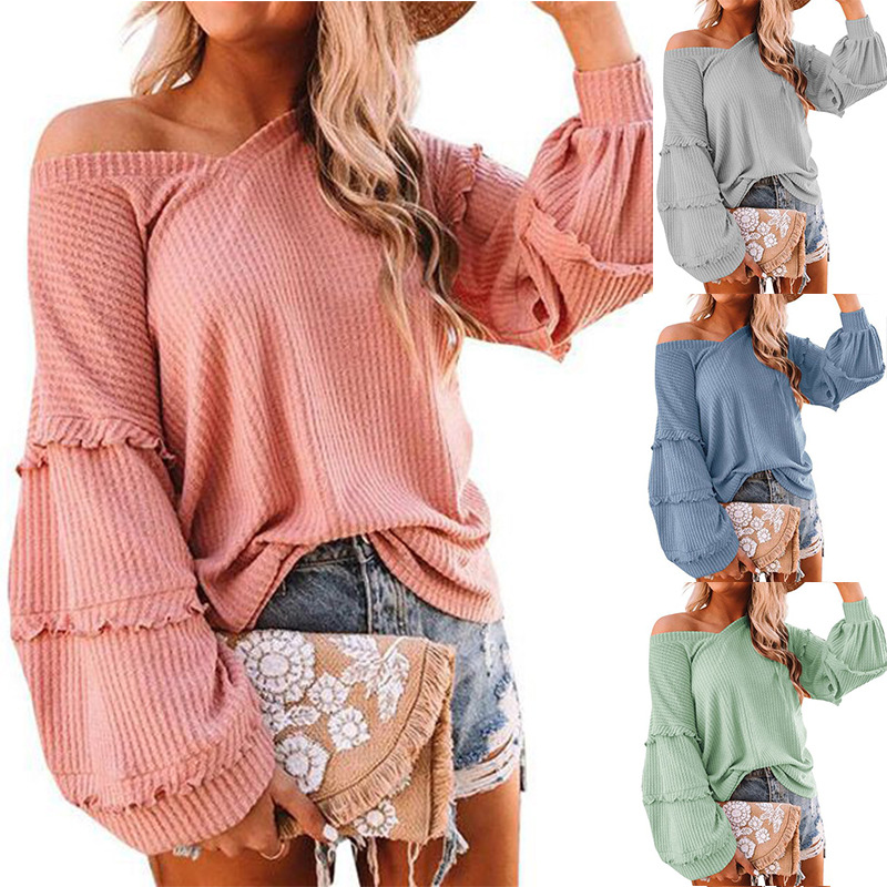 Title 6, V-neck Ruffled Lantern Sleeve Top