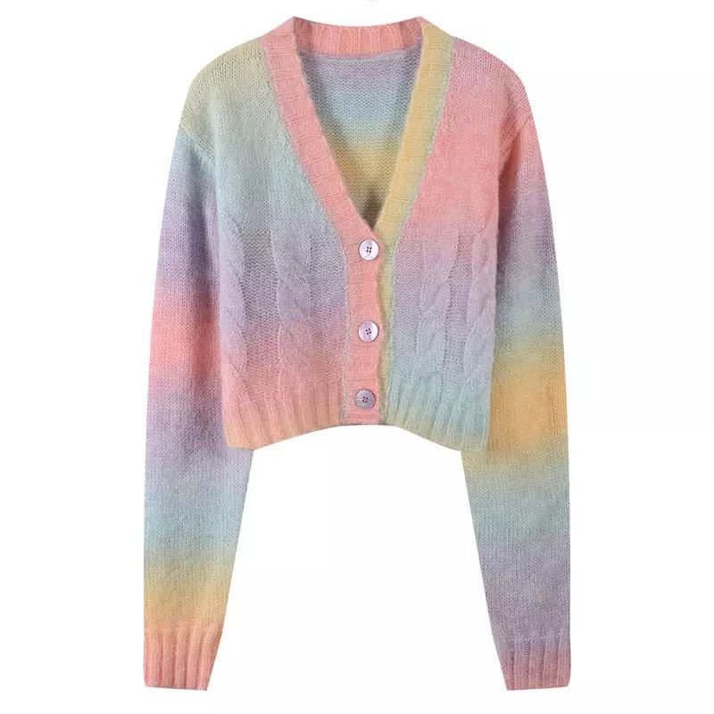 Soft Waxy Color Matching Lazy Style V-neck Outer Knit Sweater