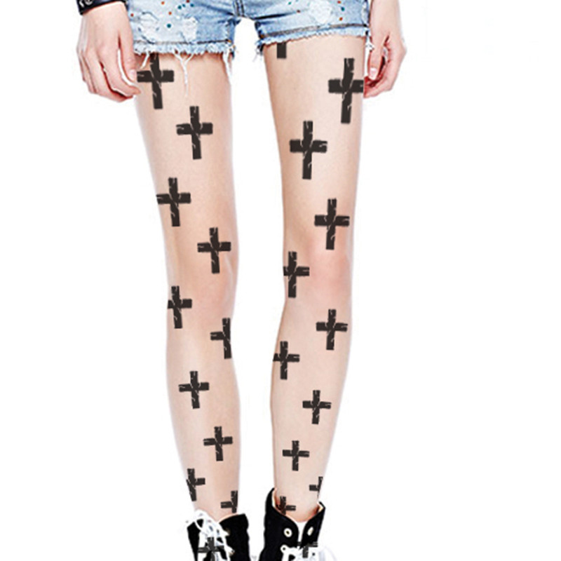 Title 1, Crack cross 3d print pantyhose thin summer tatt...