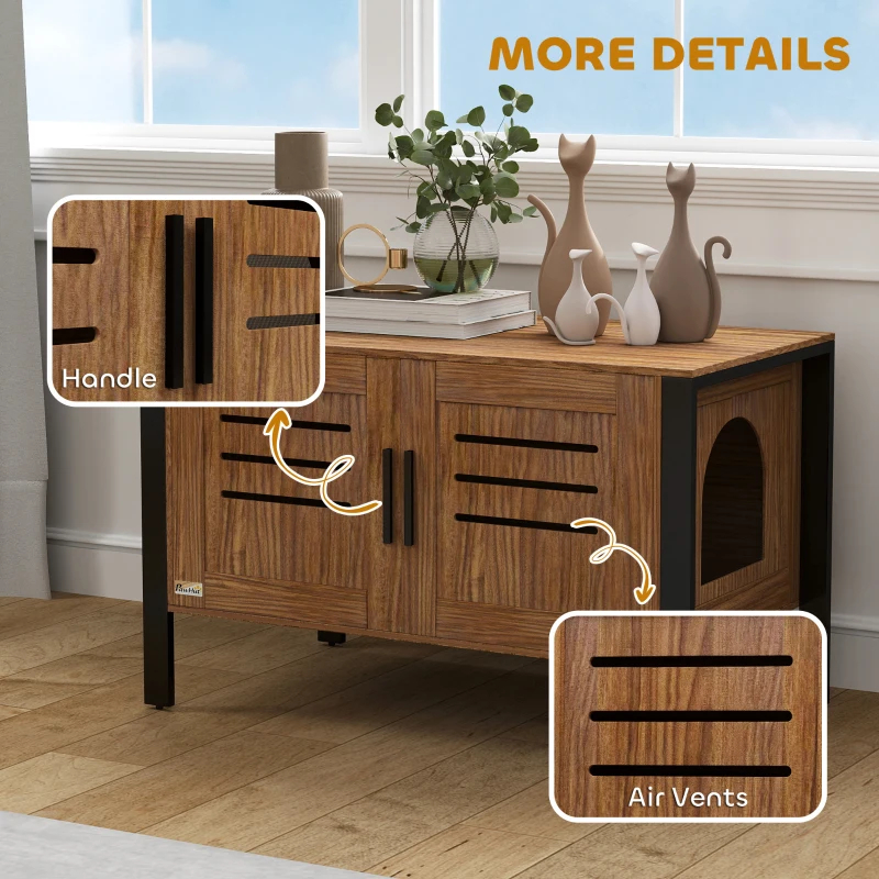 PawHut Cat Litter Box Enclosure With Tall Legs, Scratching Board, Dark Brown,