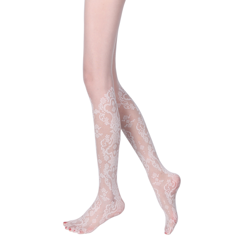 Title 3, Elegant Hollow Floral Jacquard Thin Stockings P...