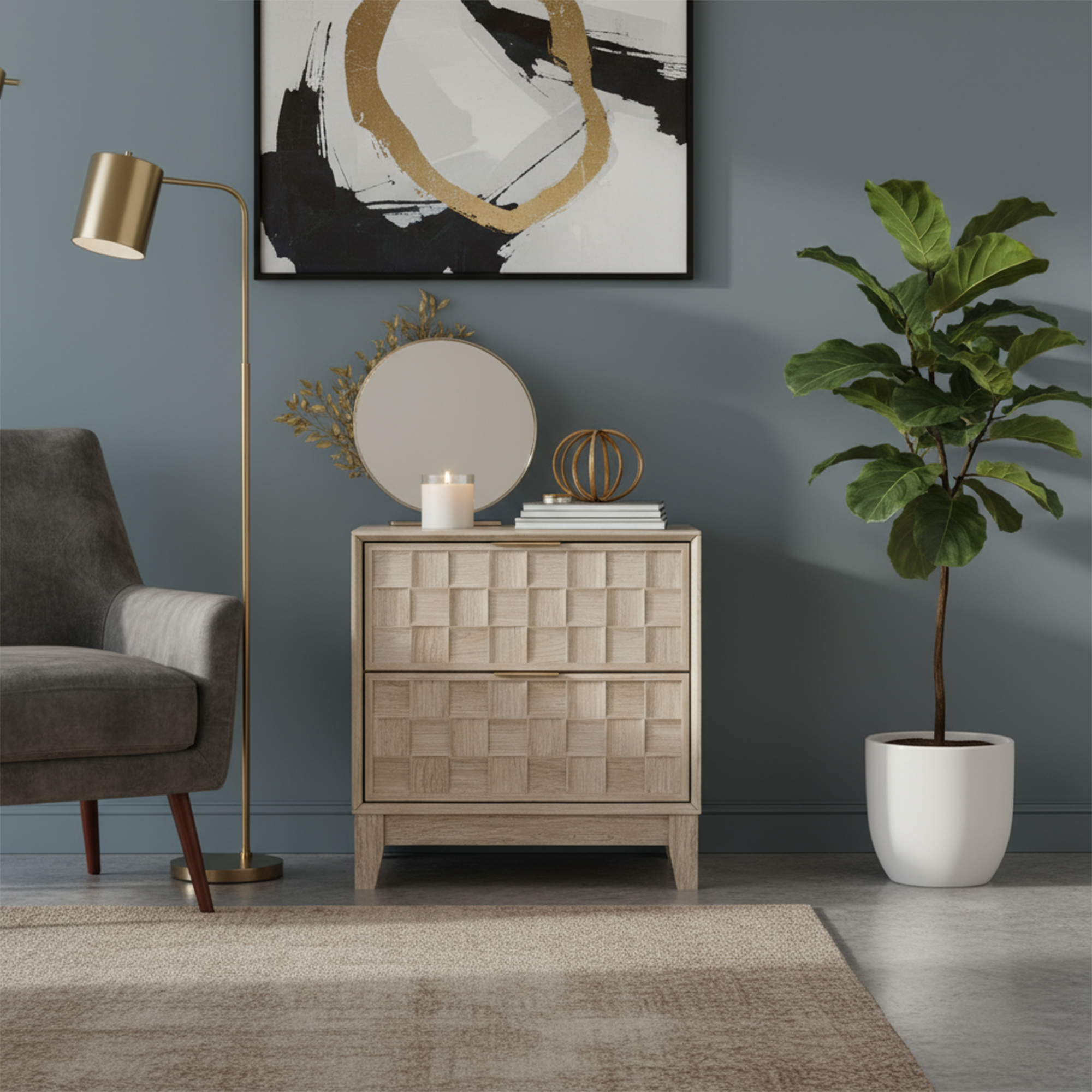 Night Stand With Charging Station, Wooden Nightstand Bedside Table, 2 Drawers With Chessboard Relief And Charger, Oak - 6