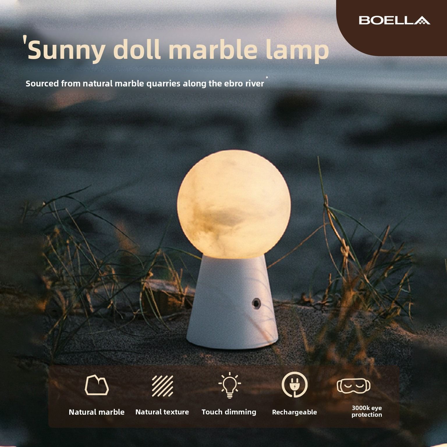 Teru Teru Bozu  Spanish Natural Alabaster Touch Lamp