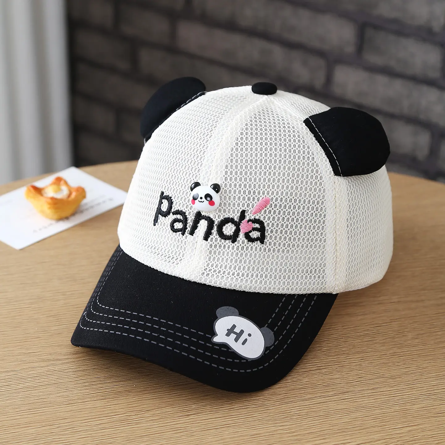 Summer Embroidered Letter Mesh Cartoon Panda Breathable