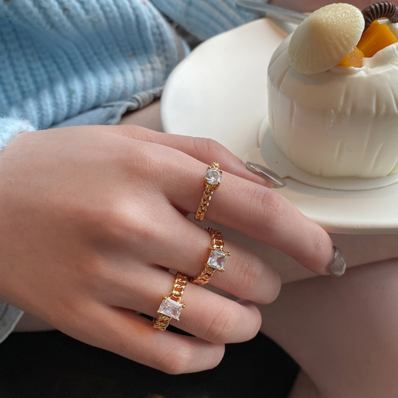 Zircon Gold Chain Ring Personality