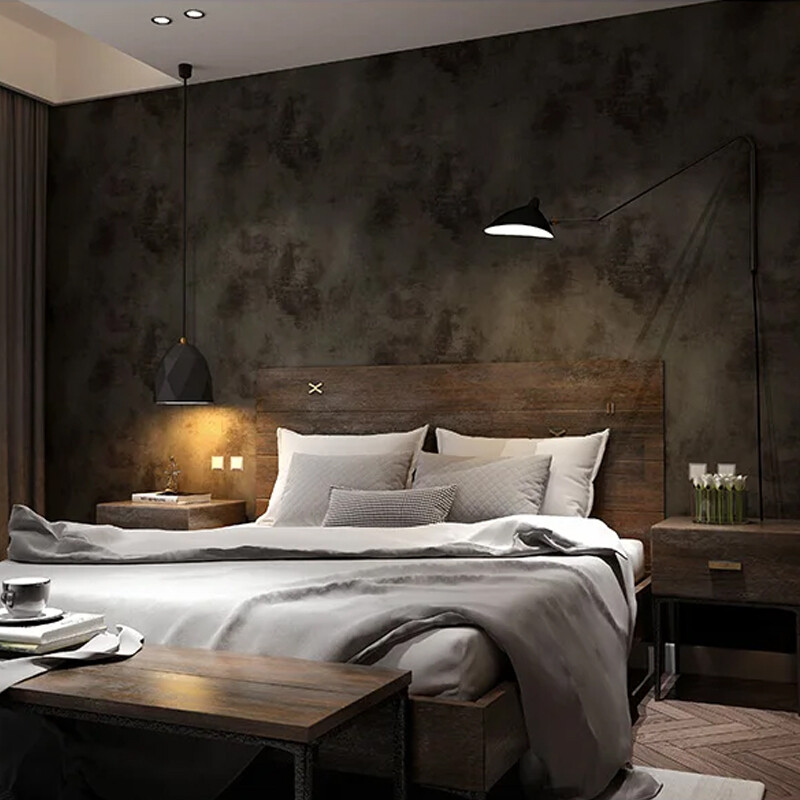 Concrete Effect Plain Dark Grey Wallpaper For Living Room Industrial Style