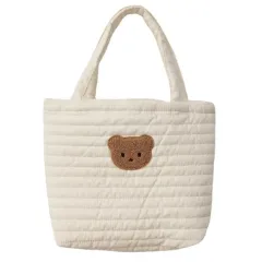 Embroidered Bear Quilted Tote Bag For On-the-go Diaper Storage - Beige - View 1