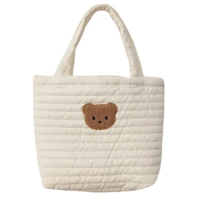 Embroidered Bear Quilted Tote Bag For On the go Diaper Storage Beige - Shop at LoveMi