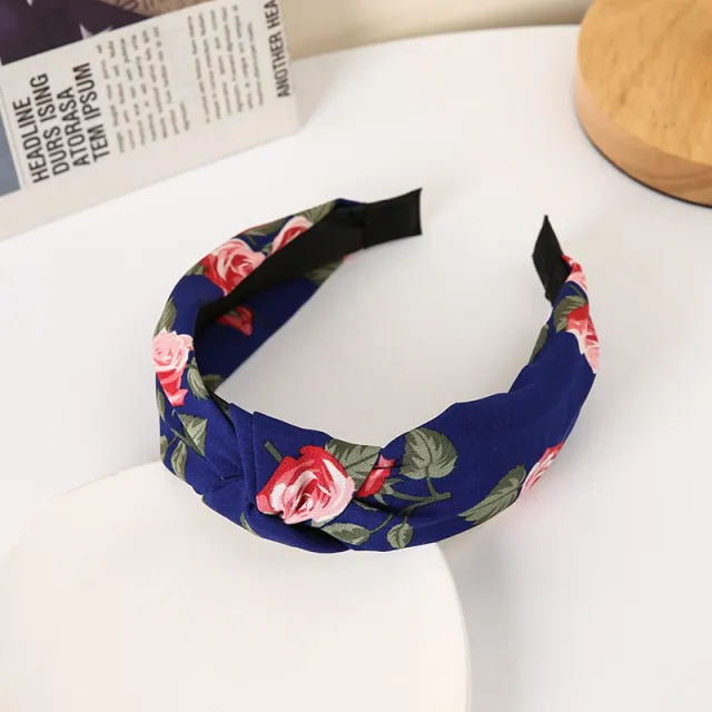 Floral Cross Wide Edge Fabric Headband Blue - Shop at LoveMi