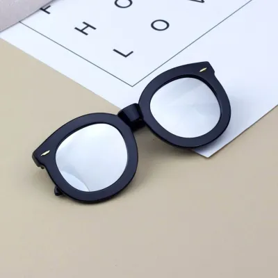 Children's Wide-sided Reflective Color Sunglasses With Big Round Frame Rice Nail Sunglasses