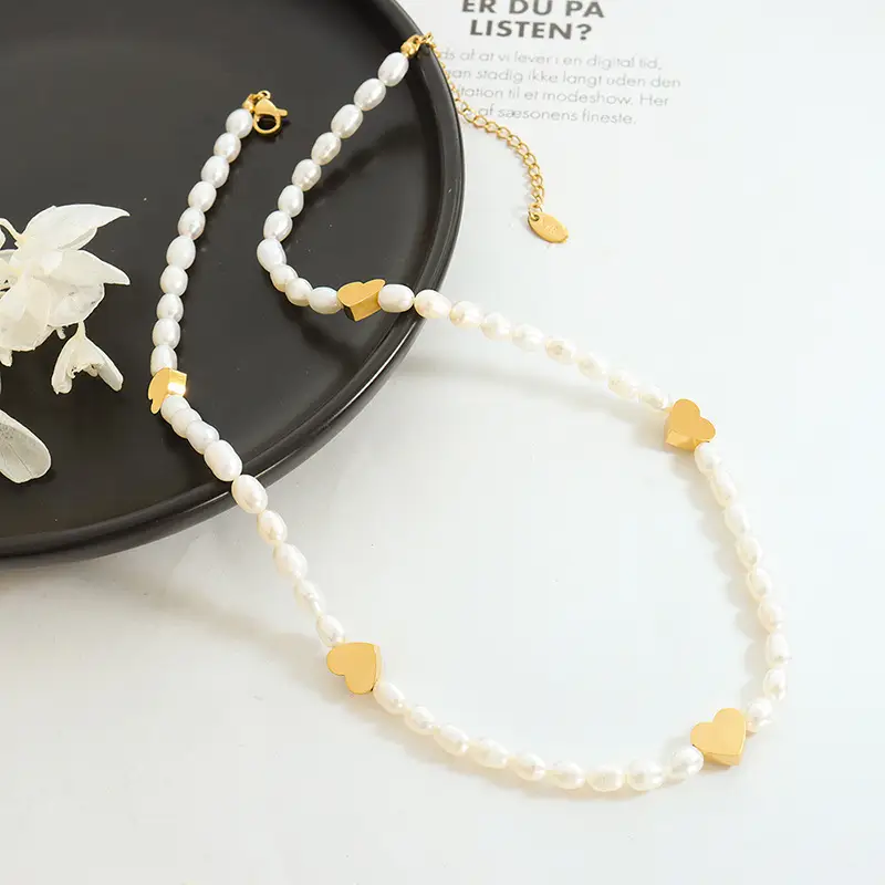 Peach Heart Splice Freshwater Pearl Chain