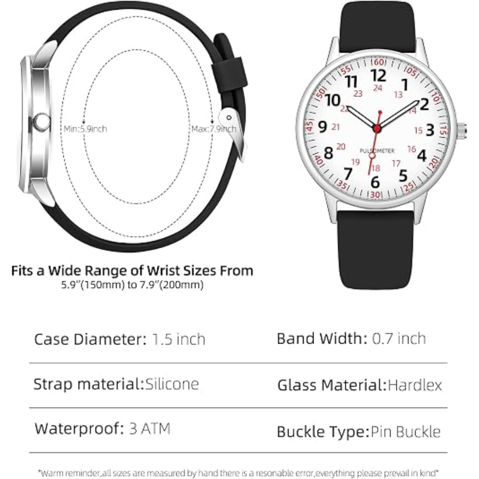 Nurse Watch For Women, Waterproof Silicone Analog Watch With Second Hand 3
