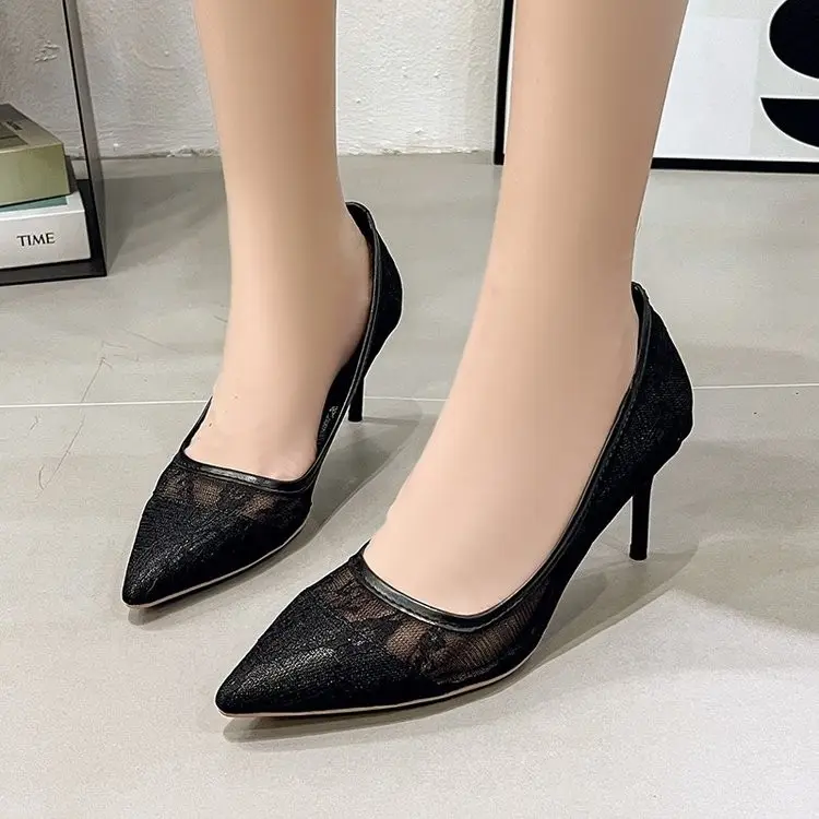 Sexy Slimming Mesh Lace Pointed Toe Stiletto