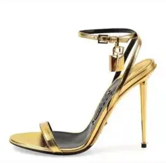 Women's Solid Colour Mirrored Padlock One-line Buckle High-heeled Sandals - Red - View 1