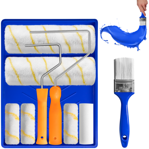 Paint roller 9 set tray rollers soft sleeves brush kit