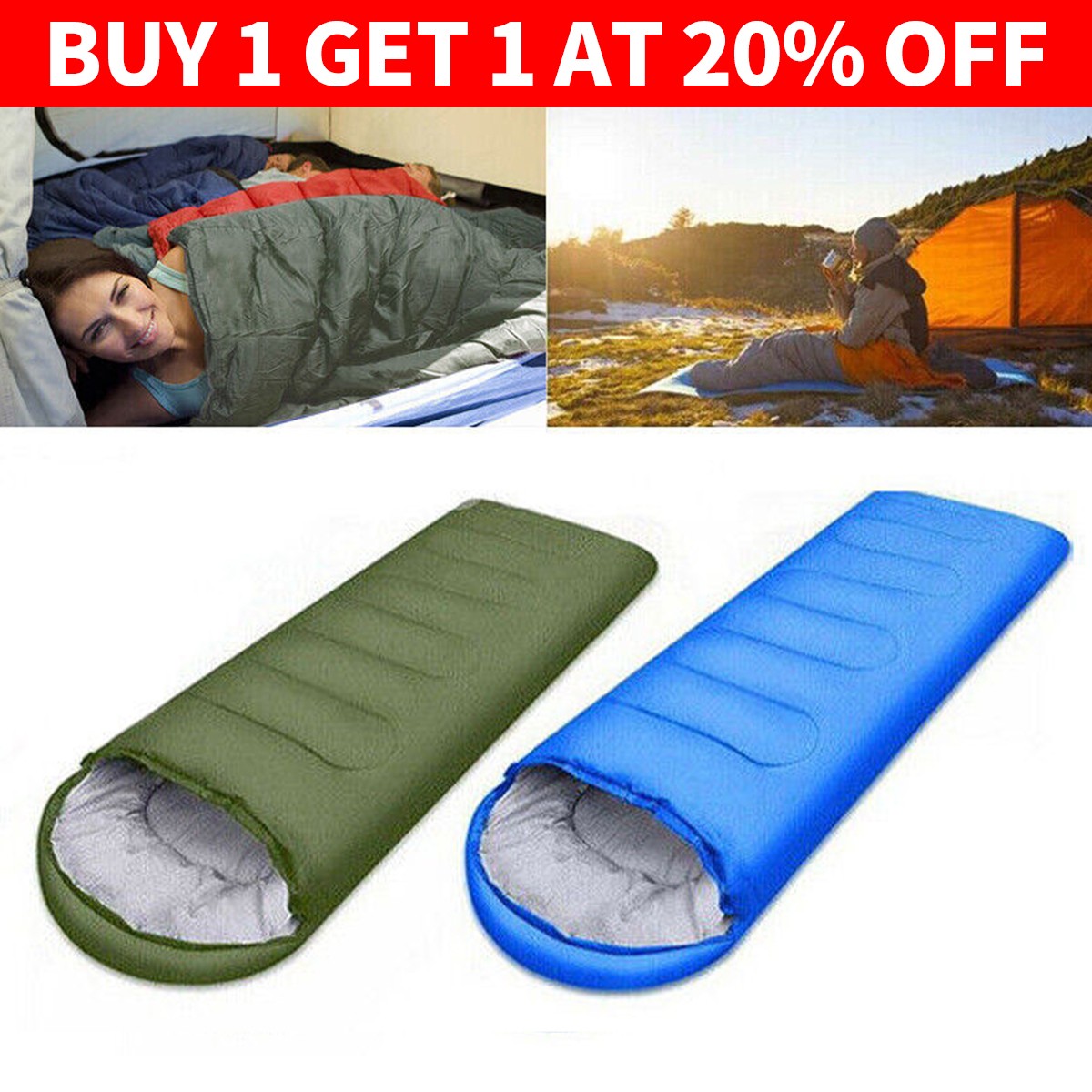 3-4 SEASON SINGLE SLEEPING BAGS CAMPING RECTANGULAR ENVELOPE ZIP UP KIDS 9