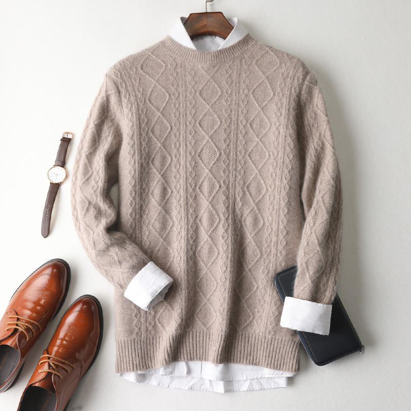 High-end Round Neck Thick Solid Color Sweater Youth Jacquard Casual Pullover Sweater