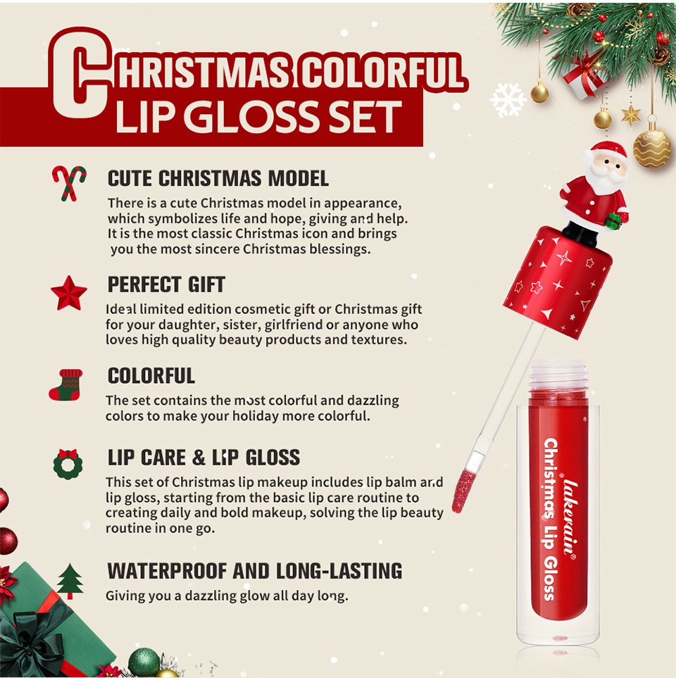 Christmas Gift Christmas Lip Gloss Set 6-Piece Red Matte Velvet Lip Gloss