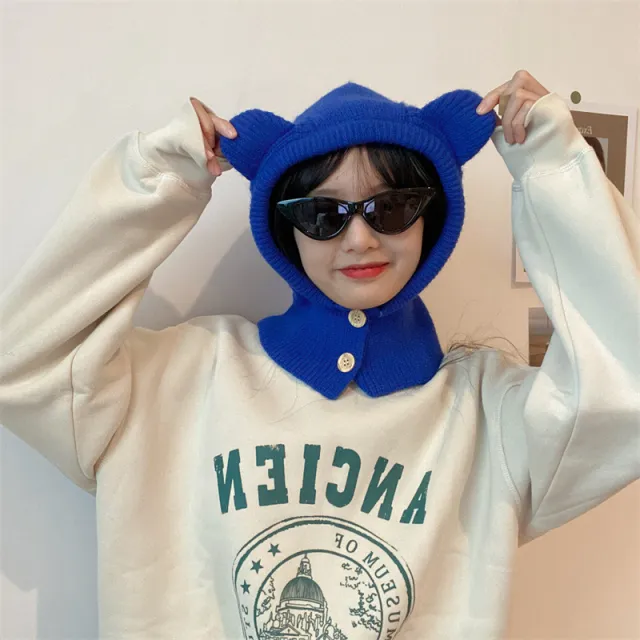 Knitted Hat Warm Neck Wrap Blue - Shop at LoveMi