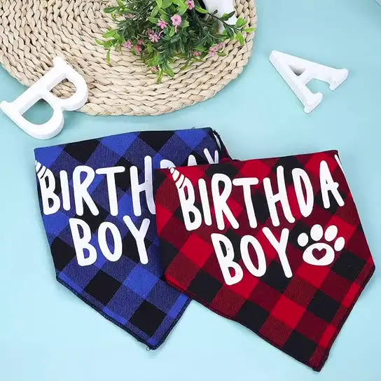 Dog Birthday Plaid Triangle Scarf Pet Saliva
