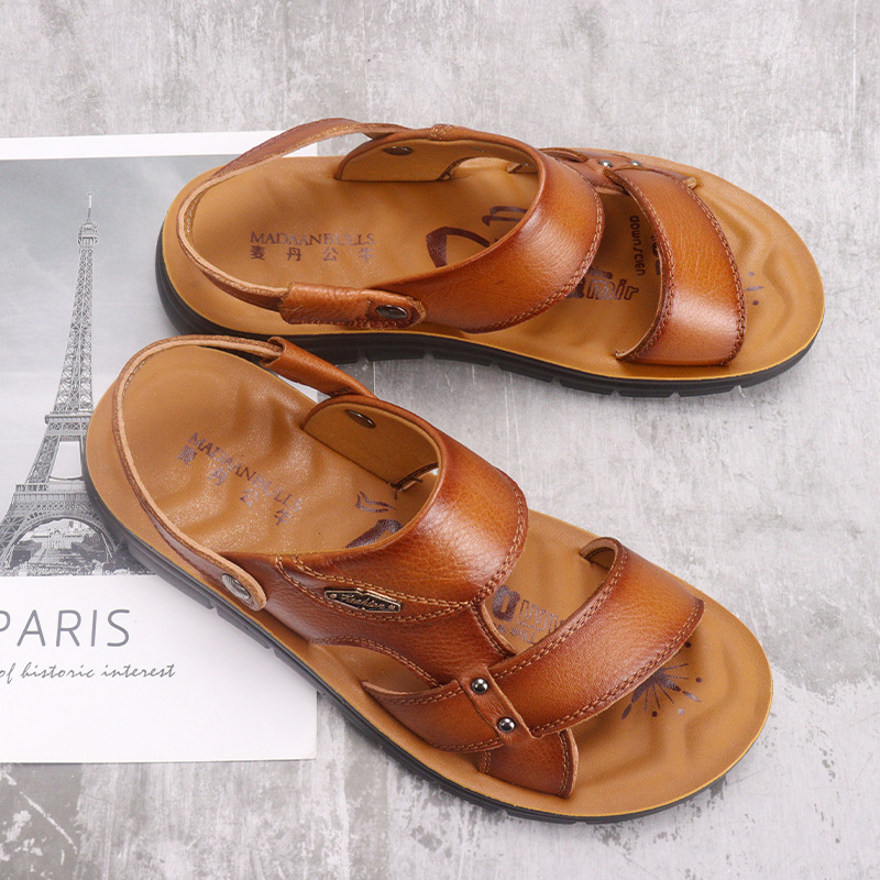 أحذية شاطئ رجالية من جلد البقر الطبقة الأولى - تصميم صيفي جديد