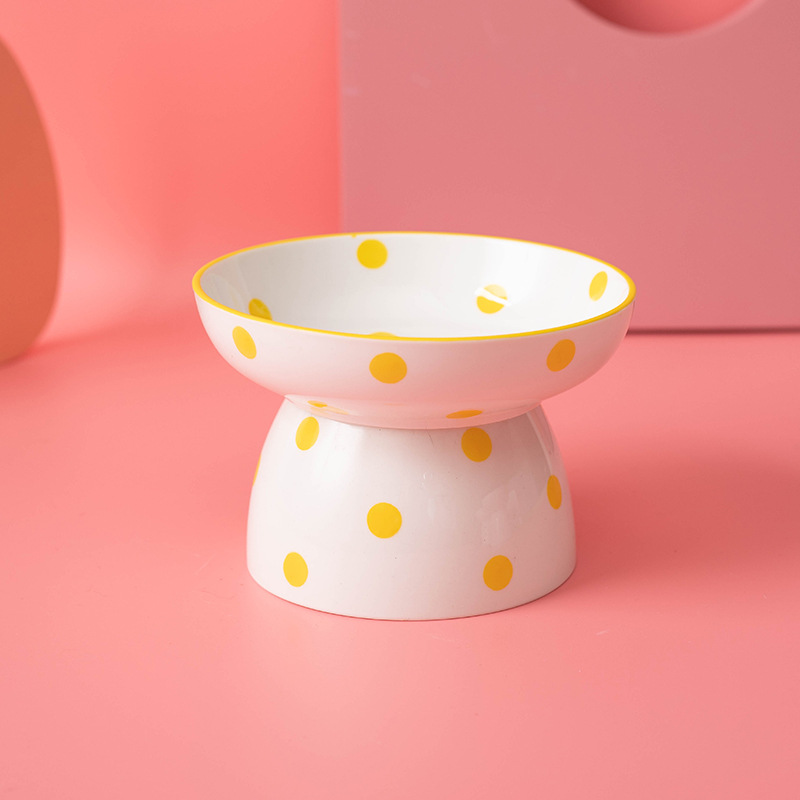 Polka dot yellow flat bowl