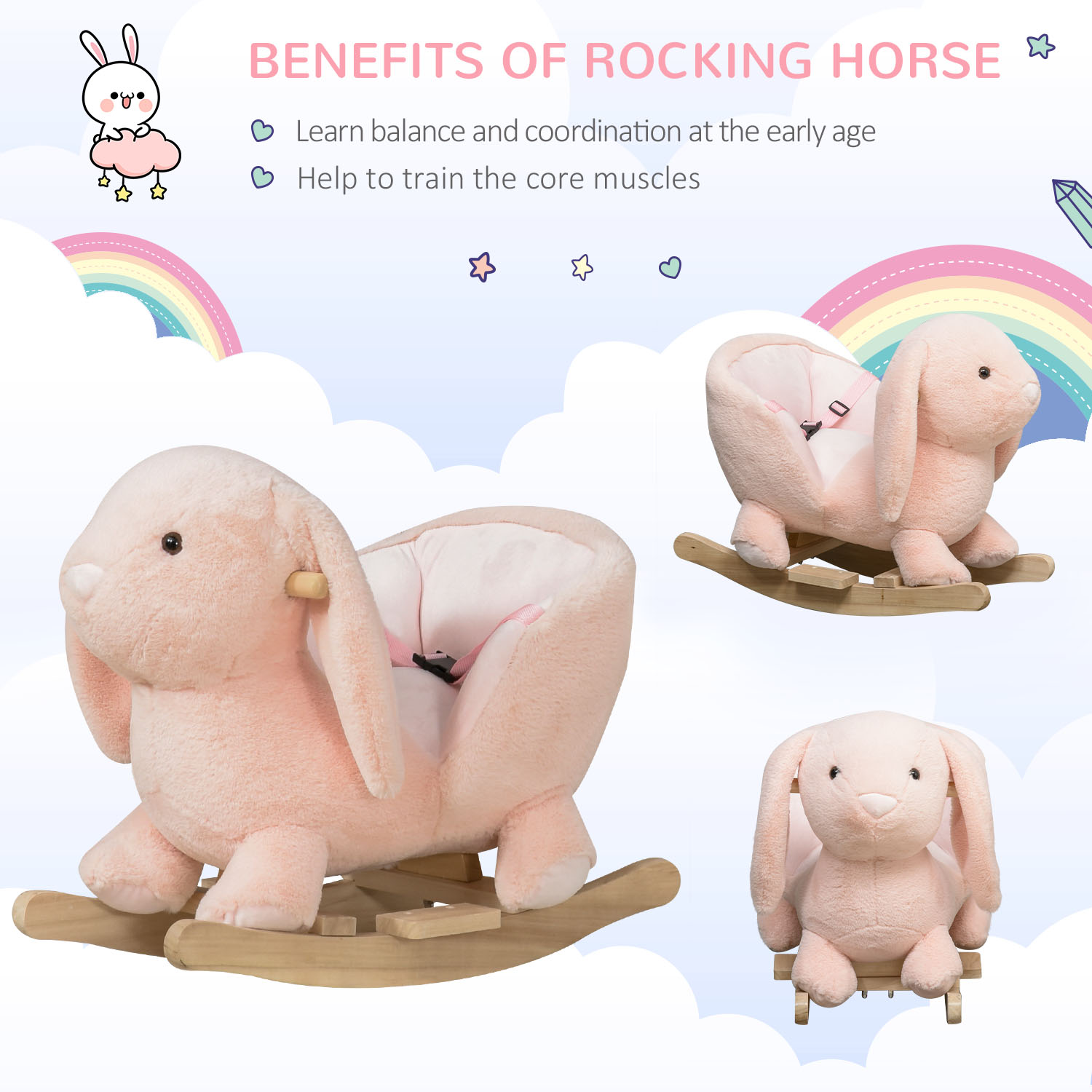 Children's Rocking Horse, Plush Donkey Shaped Riding Chair, With Sound Effects — image 12
