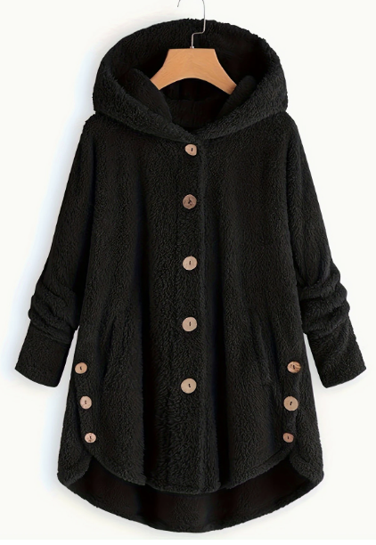Women'S Winter Jacket Women'S Plus Size Buttoned Plush Top Hooded Loose