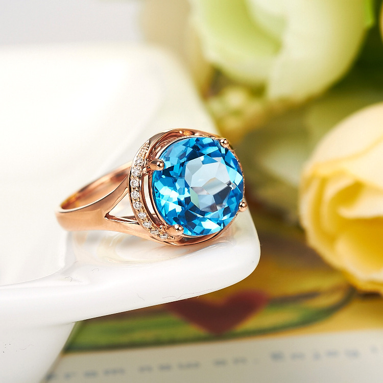 Title 3, Carat Blue Topaz Ring 18K Rose Gold Plated Gems...