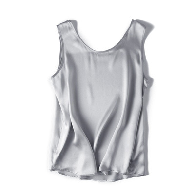 Title 4, L Silk Satin O Neck Sleeveless Shirt Solid Summ...