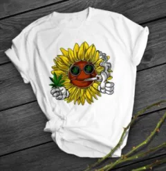 Smoking Sunflower Print Short Shirt Team Uniform European And American Fabrics - White - View 1