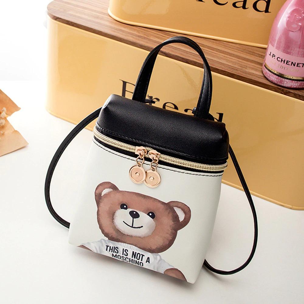 Cute Cartoon Women Messenger Bags Cross Body Bag PU Leather Mini Bear Shoulder Bag Handbags Bolsas Feminina White - Shop at LoveMi