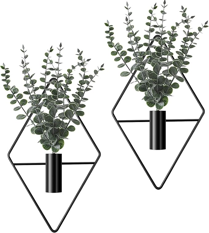 2 Pcs Hanging Artificial Planters Wall Decor With Eucalyptus Leaves Black Home Decoration 4