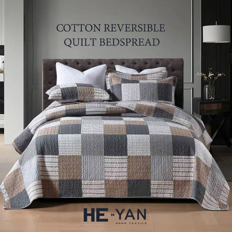 Cotton Reversible Quilt Bedspread Set French Country